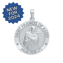 Load image into Gallery viewer, Sterling Silver Round Saint Francis of Assisi Medallion (1 inch)
