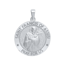 Load image into Gallery viewer, Sterling Silver Round Saint Francis of Assisi Medallion (1 inch)
