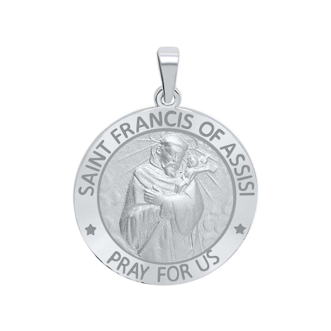 Sterling Silver Round Saint Francis of Assisi Medallion (1 inch)