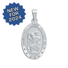 Load image into Gallery viewer, Sterling Silver Oval Saint Christopher Medallion (1 inch)
