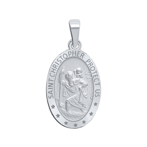 Sterling Silver Oval Saint Christopher Medallion (1 inch)