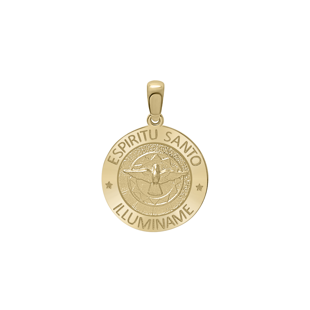 14K Gold Round Espíritu Santo Medallion (5/8 inch - 1 inch)