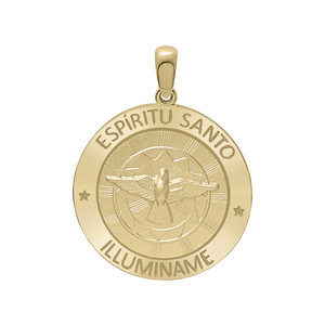 14K Gold Round Espíritu Santo Medallion (5/8 inch - 1 inch)