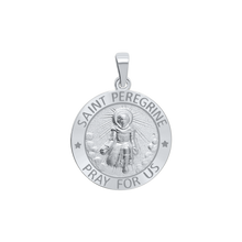 Load image into Gallery viewer, Sterling Silver Round Saint Peregrine Medallion (3/4 inch)
