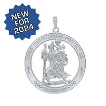 Load image into Gallery viewer, Sterling Silver Round Saint Christopher Medallion (1 1/4 inch - 1 1/2 inch)
