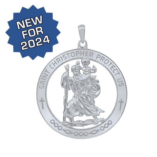 Sterling Silver Round Saint Christopher Medallion (1 1/4 inch - 1 1/2 inch)