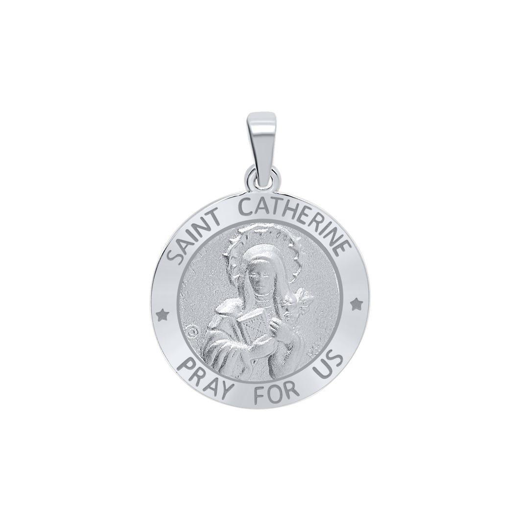 Sterling Silver Round Saint Catherine Medallion (3/4 inch)