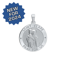 Load image into Gallery viewer, Sterling Silver Round Saint Clare Medallion (3/4 inch)

