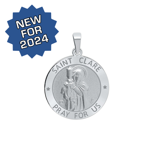 Sterling Silver Round Saint Clare Medallion (3/4 inch)