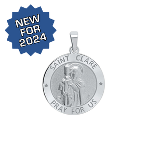 Sterling Silver Round Saint Clare Medallion (3/4 inch)