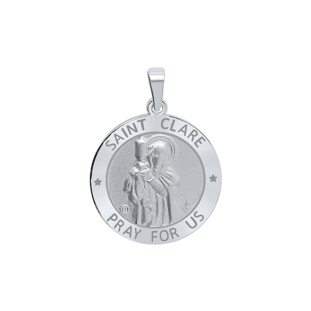 Sterling Silver Round Saint Clare Medallion (3/4 inch)
