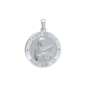Sterling Silver Round Saint Cecilia Medallion (3/4 inch)