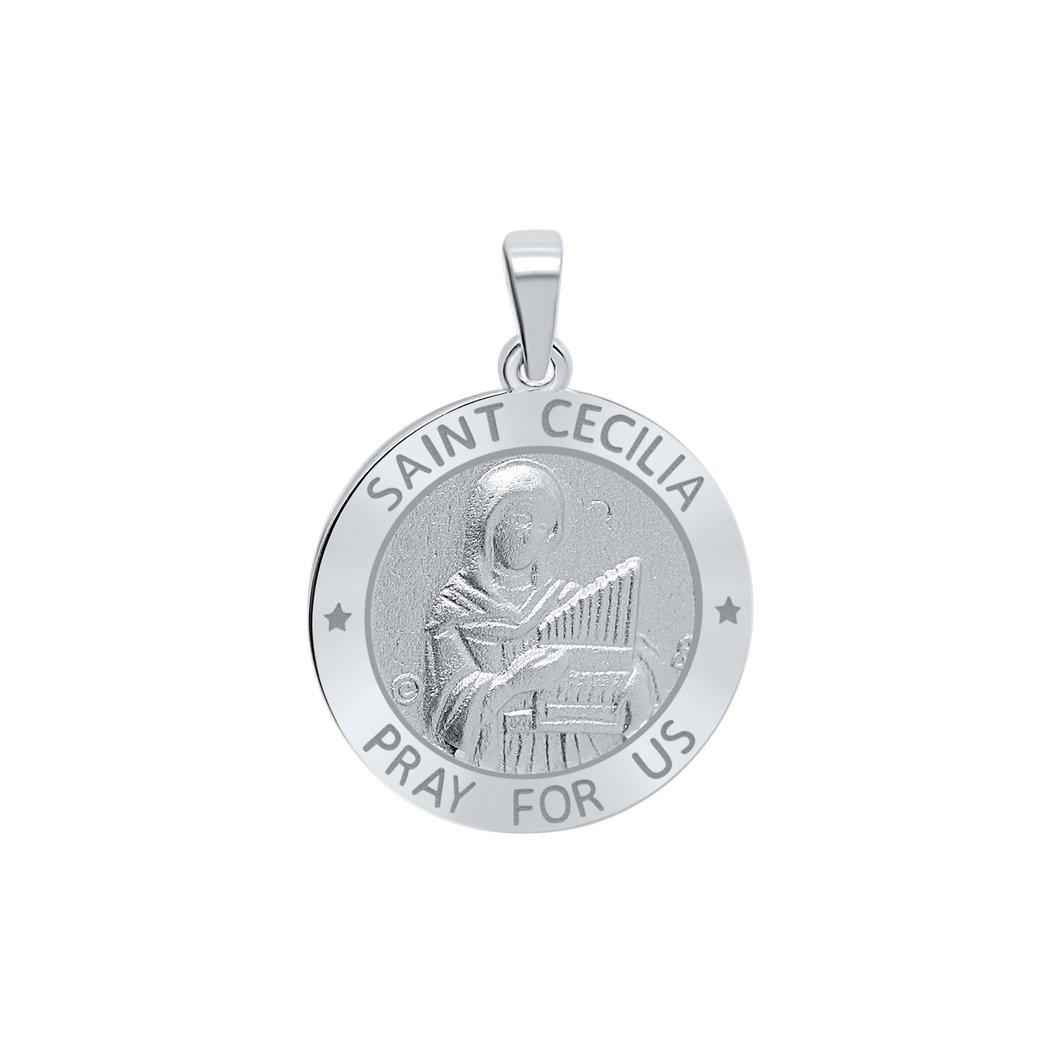 Sterling Silver Round Saint Cecilia Medallion (3/4 inch)