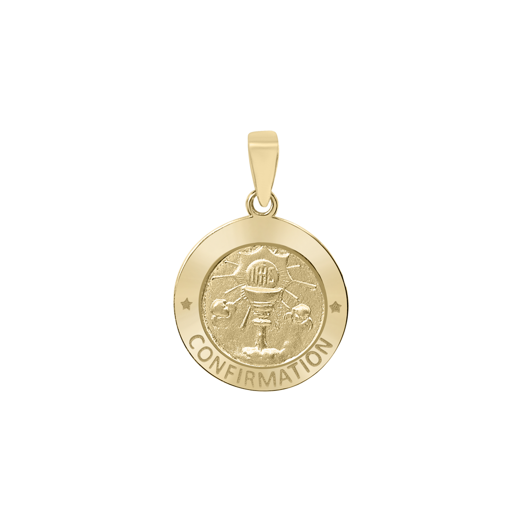 14K Gold Round Confirmation with Chalice Medallion (1/2 inch - 1 inch)