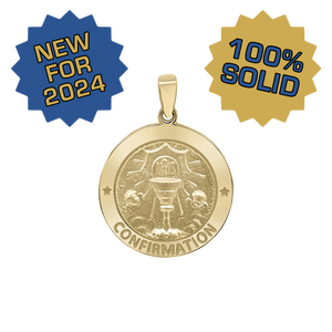 14K Gold Round Confirmation with Chalice Medallion (1/2 inch - 1 inch)
