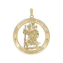 Load image into Gallery viewer, 14K Gold Round Saint Christopher Medallion (1 1/4 inch - 1 1/2 inch)
