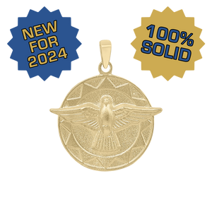 14K Gold Round Holy Spirit with No Words Medallion (7/8 inch)
