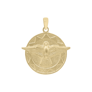 14K Gold Round Holy Spirit with No Words Medallion (7/8 inch)