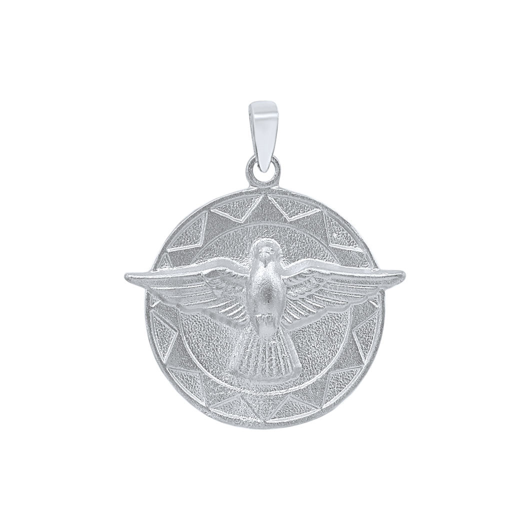 Sterling Silver Round Holy Spirit with No Words Medallion (7/8 inch)