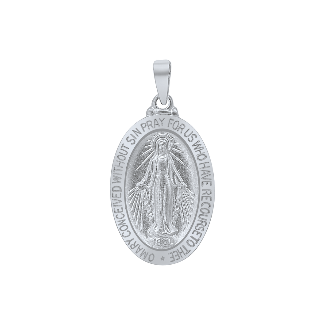 Sterling Silver Oval Miraculous Medallion (7/8 inch)