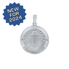 Load image into Gallery viewer, Sterling Silver Round Confirmation with Cross Medallion (5/8 inch - 3/4 inch)
