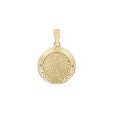 Load image into Gallery viewer, 14K Gold Round Confirmation with Cross Medallion (5/8 inch - 3/4 inch)
