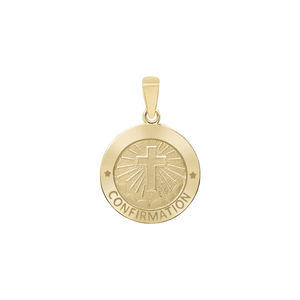 14K Gold Round Confirmation with Cross Medallion (5/8 inch - 3/4 inch)