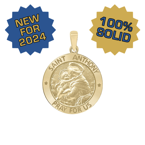 14K Gold Round Saint Anthony Medallion (5/8 inch - 3/4 inch)