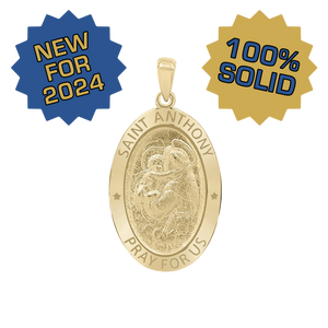 14K Gold Oval Saint Anthony Medallion (3/4 inch - 7/8 inch)