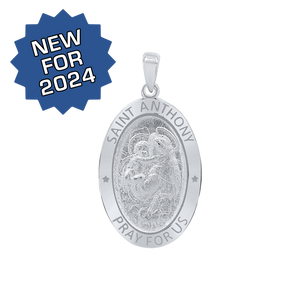 Sterling Silver Oval Saint Anthony Medallion (3/4 inch - 7/8 inch)