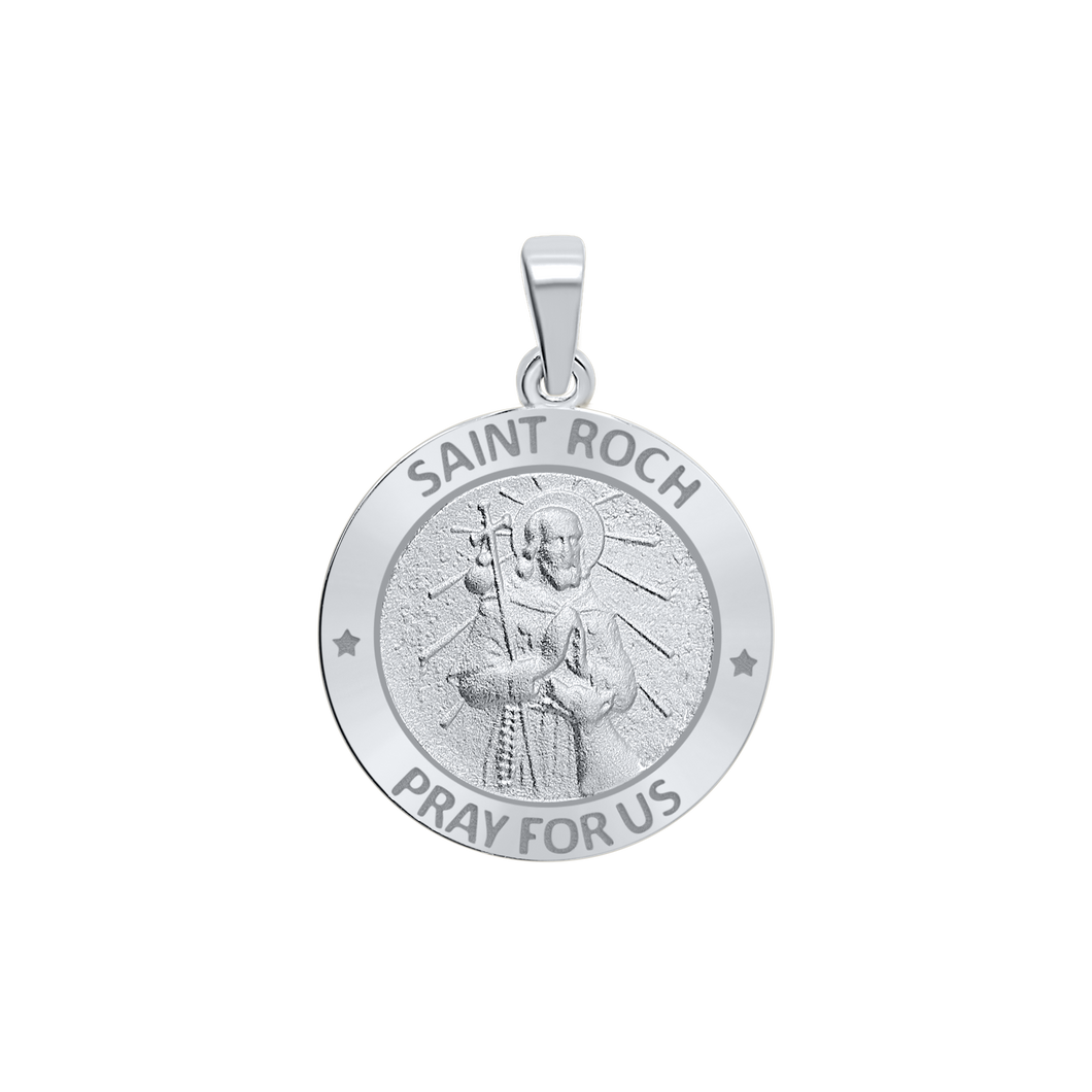 Sterling Silver Round Saint Roch Medallion (3/4 inch)