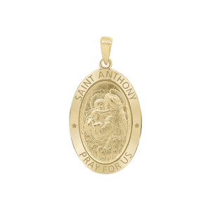 14K Gold Oval Saint Anthony Medallion (3/4 inch - 7/8 inch)