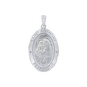 Sterling Silver Oval Saint Anthony Medallion (3/4 inch - 7/8 inch)