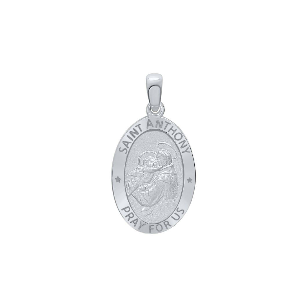 Sterling Silver Oval Saint Anthony Medallion (3/4 inch - 7/8 inch)