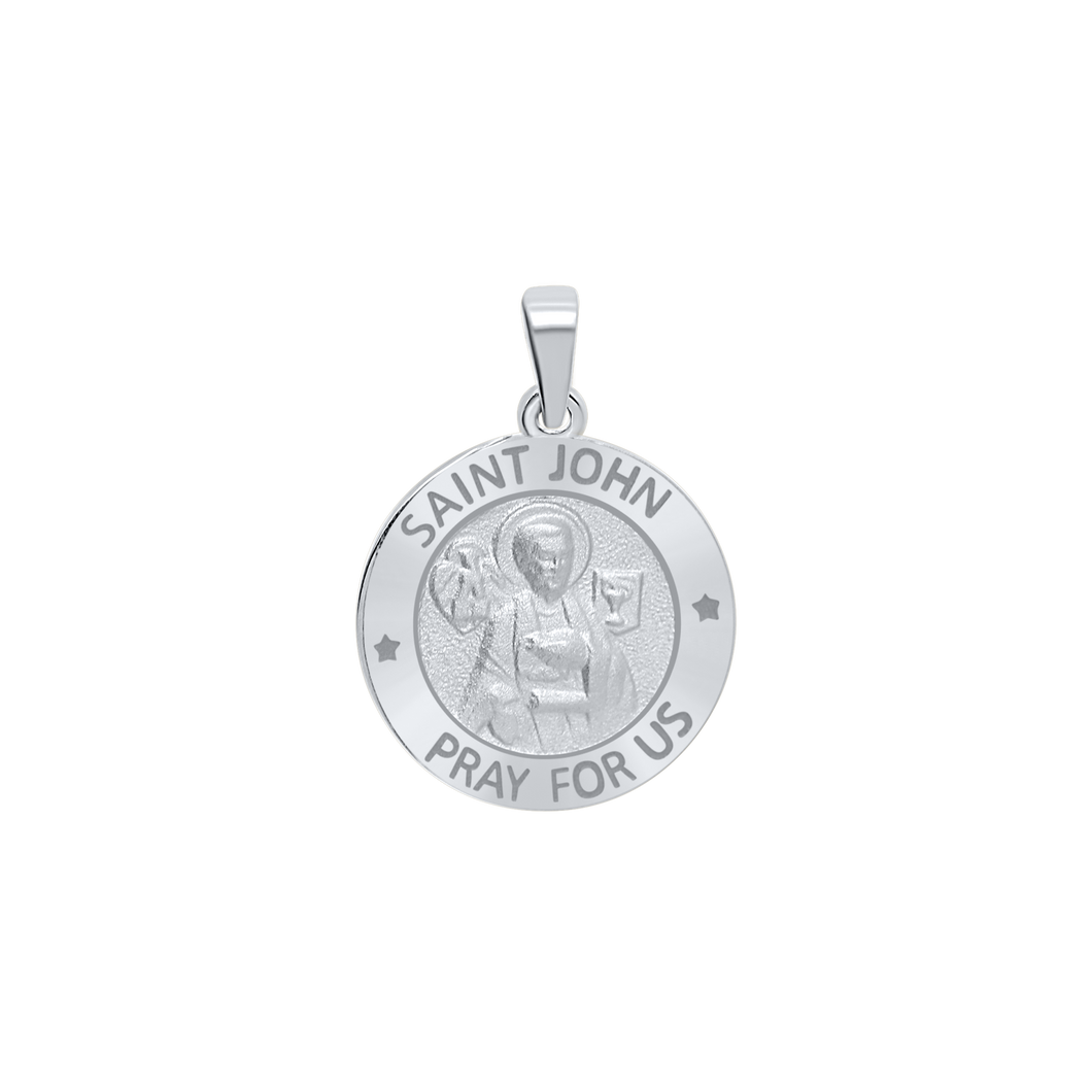 Sterling Silver Round Saint John Medallion (5/8 inch - 1 inch)