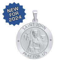 Load image into Gallery viewer, Sterling Silver Round Saint John Medallion (5/8 inch - 1 inch)
