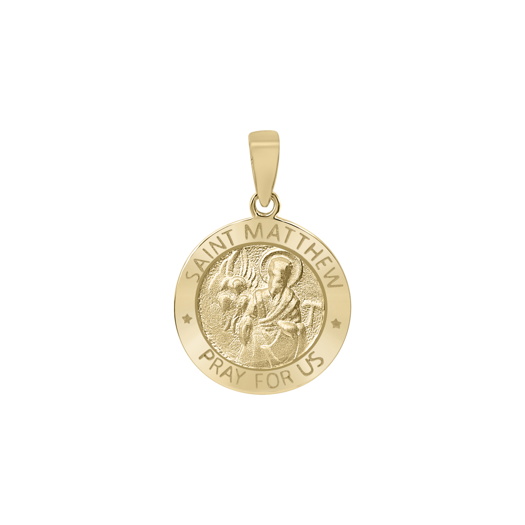 14K Gold Round Saint Matthew Medallion (5/8 inch - 1 inch)