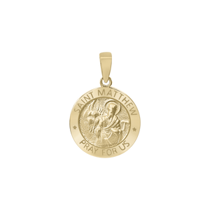 14K Gold Round Saint Matthew Medallion (5/8 inch - 1 inch)