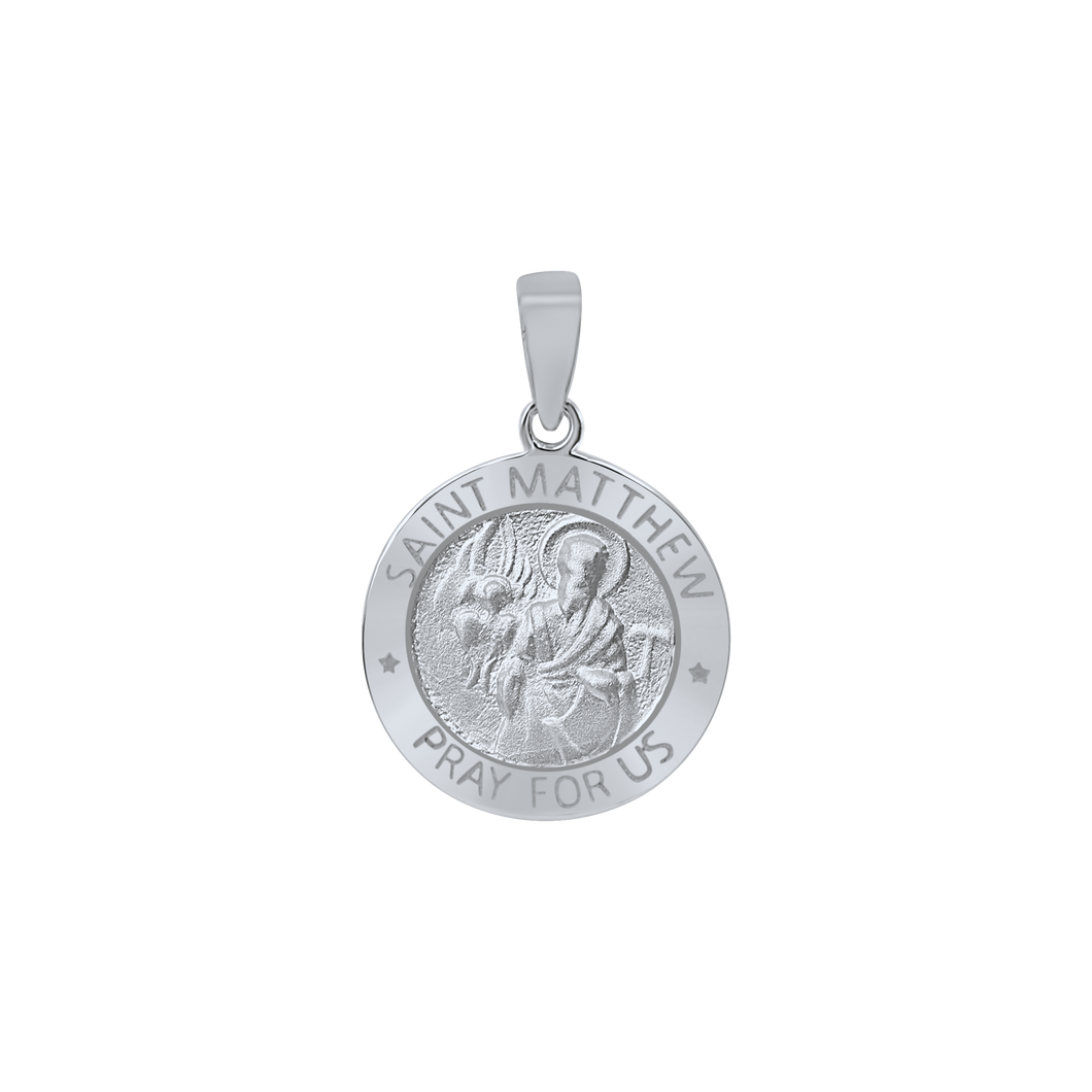 Sterling Silver Round Saint Matthew Medallion (5/8 inch - 1 inch)