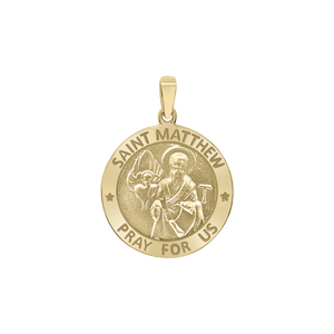 14K Gold Round Saint Matthew Medallion (5/8 inch - 1 inch)