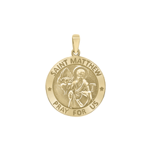Load image into Gallery viewer, 14K Gold Round Saint Matthew Medallion (5/8 inch - 1 inch)
