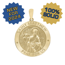 Load image into Gallery viewer, 14K Gold Round Saint Matthew Medallion (5/8 inch - 1 inch)
