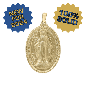 14K Gold 3D Oval Miraculous Framed Medallion (7/8 inch - 1 3/8 inch)