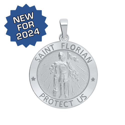 Sterling Silver Round Saint Florian Medallion (5/8 inch - 1 inch)