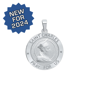 Sterling Silver Round Saint Charles Medallion (3/4 inch)