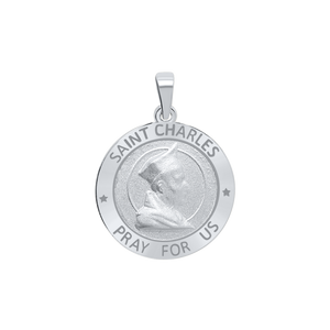 Sterling Silver Round Saint Charles Medallion (3/4 inch)