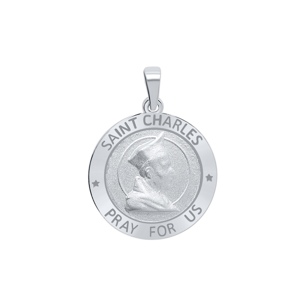 Sterling Silver Round Saint Charles Medallion (3/4 inch)