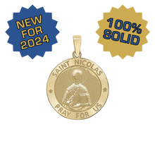 Load image into Gallery viewer, 14K Gold Round Saint Nicolas Medallion (3/4 inch)
