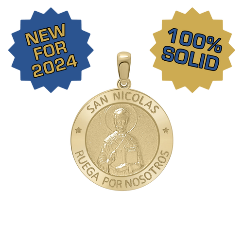 14K Gold Round San Nicolás Medallion (3/4 inch)