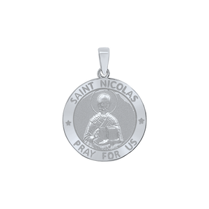 Sterling Silver Round Saint Nicolas Medallion (3/4 inch)